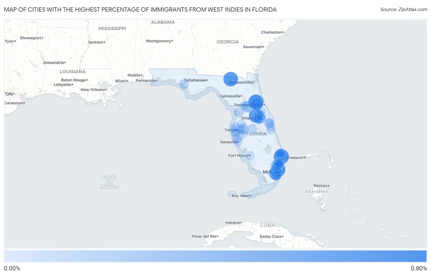 Cities with the Highest Percentage of Immigrants from West Indies in Florida Map