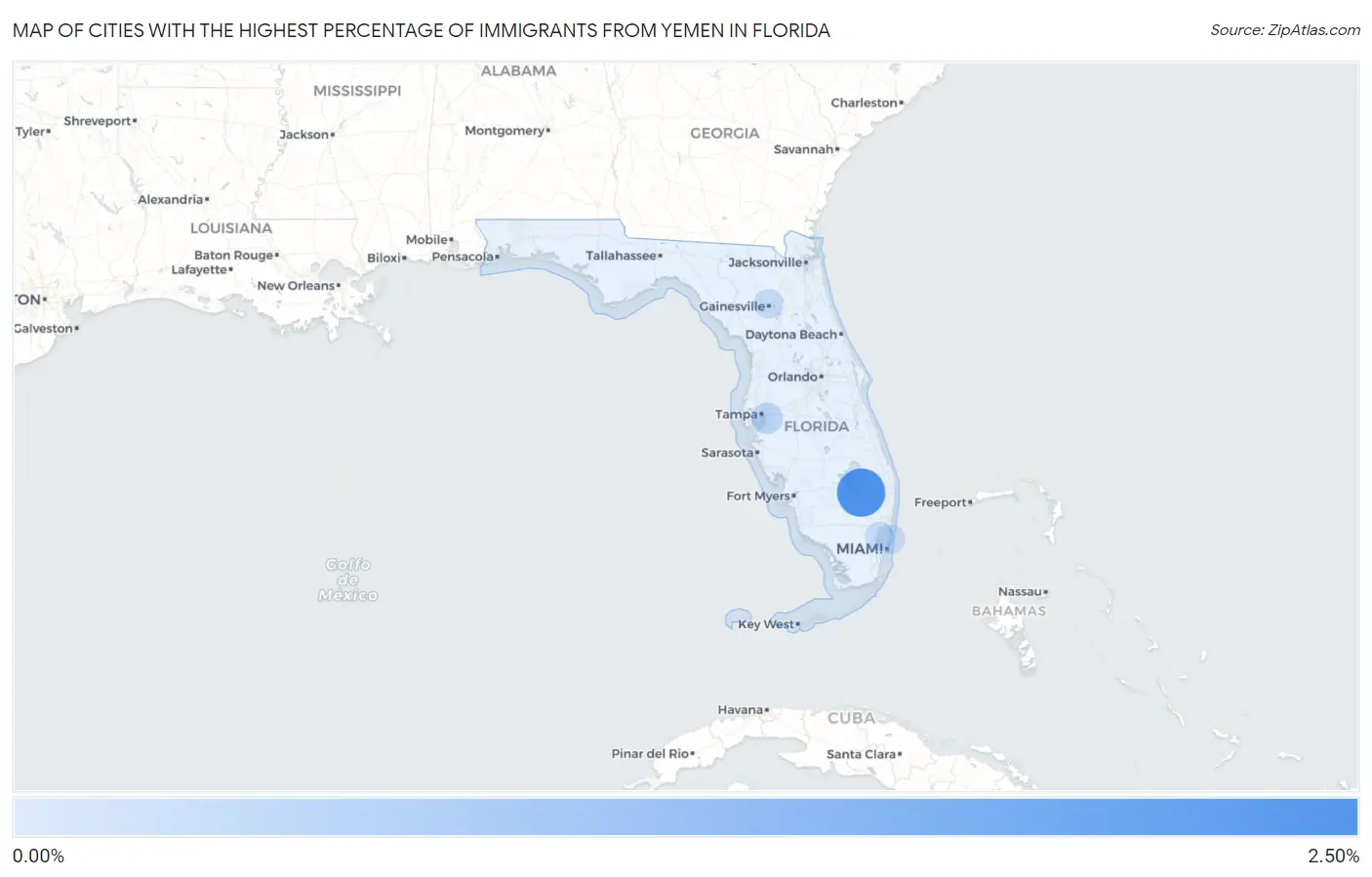 Cities with the Highest Percentage of Immigrants from Yemen in Florida Map