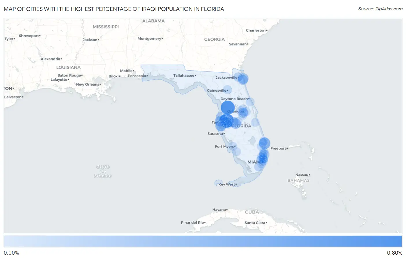 Cities with the Highest Percentage of Iraqi Population in Florida Map