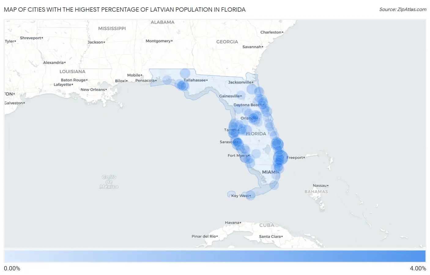 Cities with the Highest Percentage of Latvian Population in Florida Map