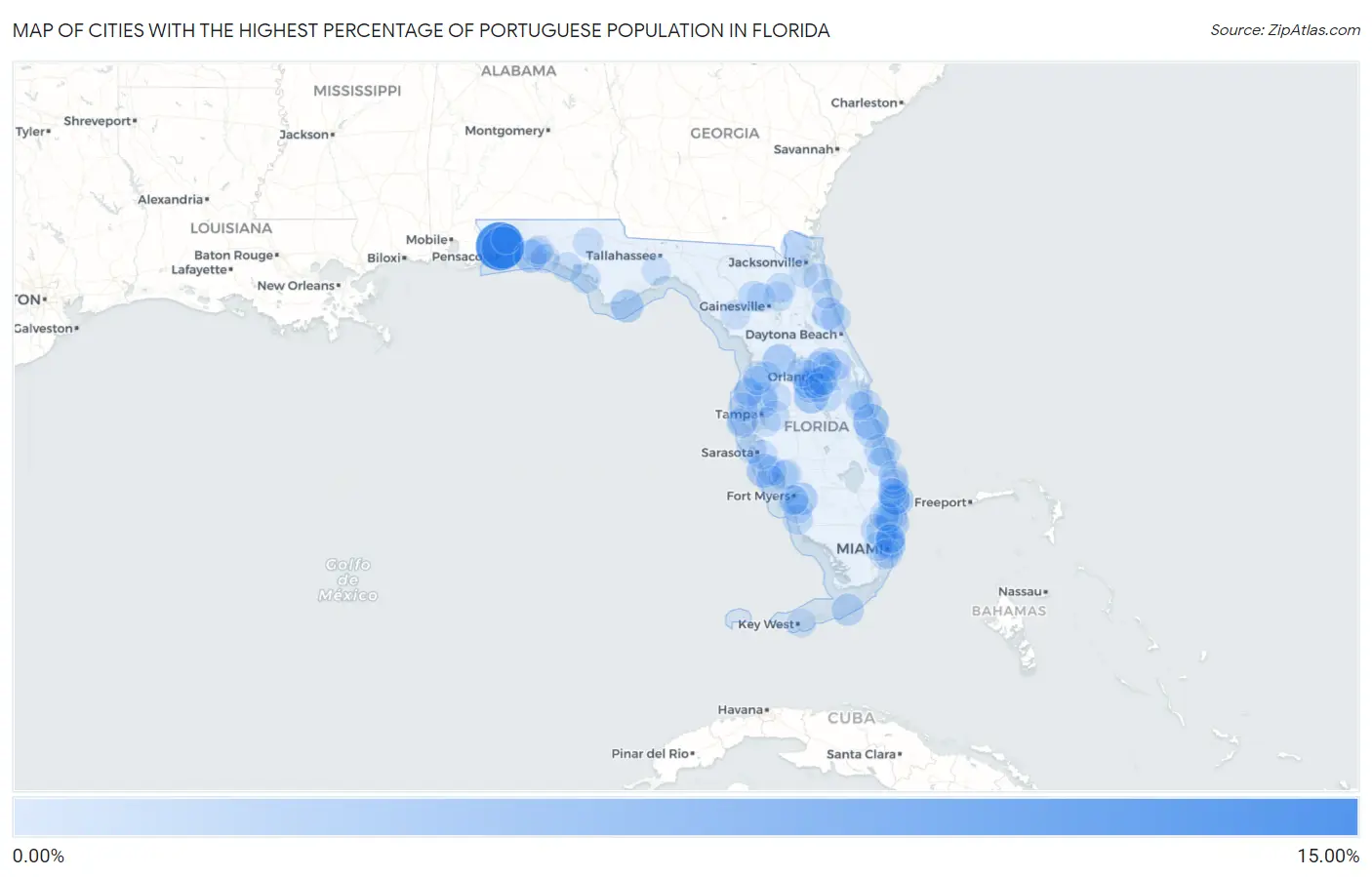 Cities with the Highest Percentage of Portuguese Population in Florida Map