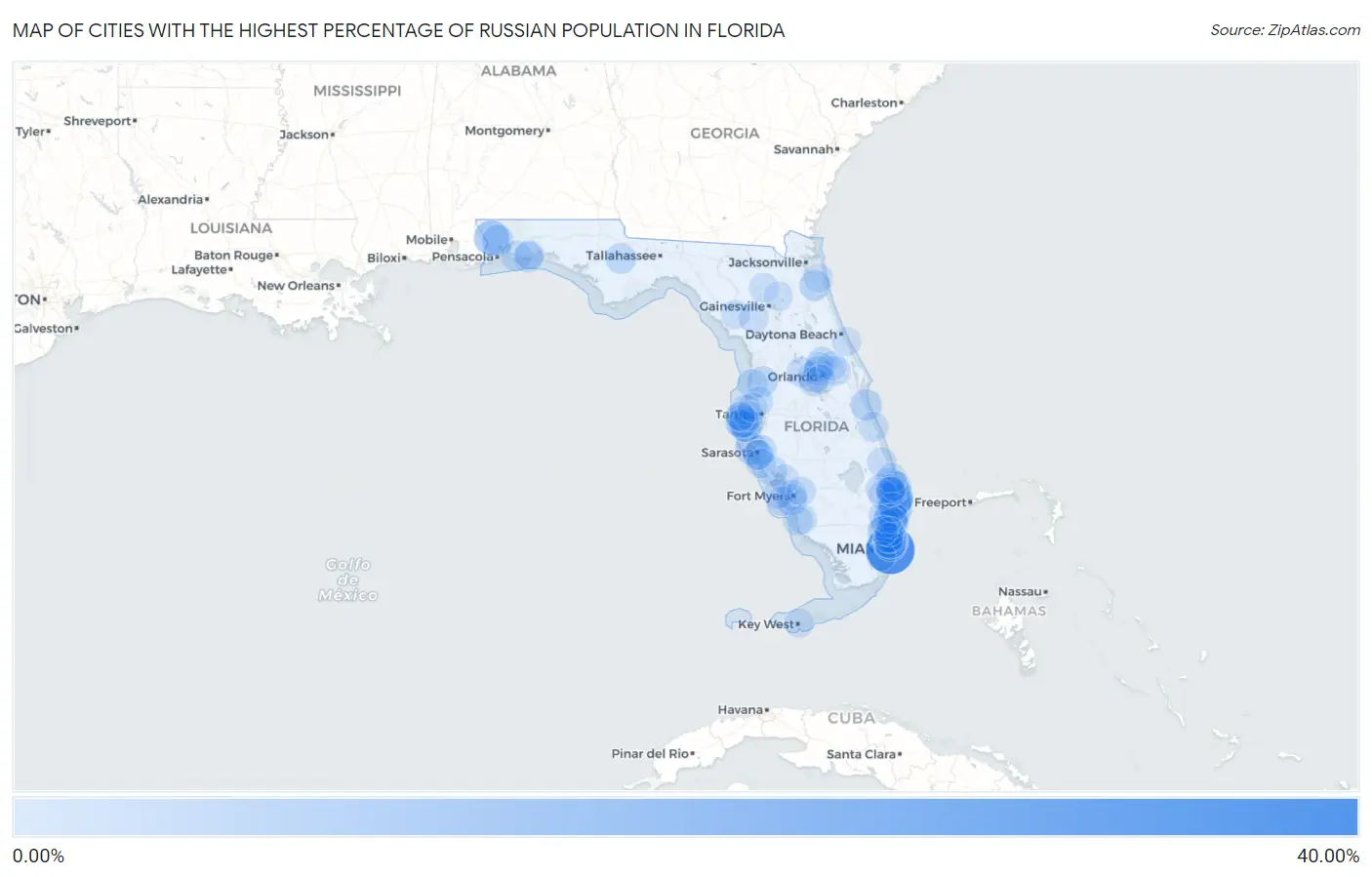 Cities with the Highest Percentage of Russian Population in Florida Map