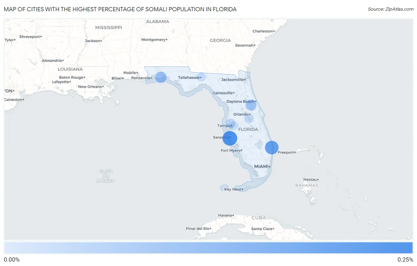 Cities with the Highest Percentage of Somali Population in Florida Map
