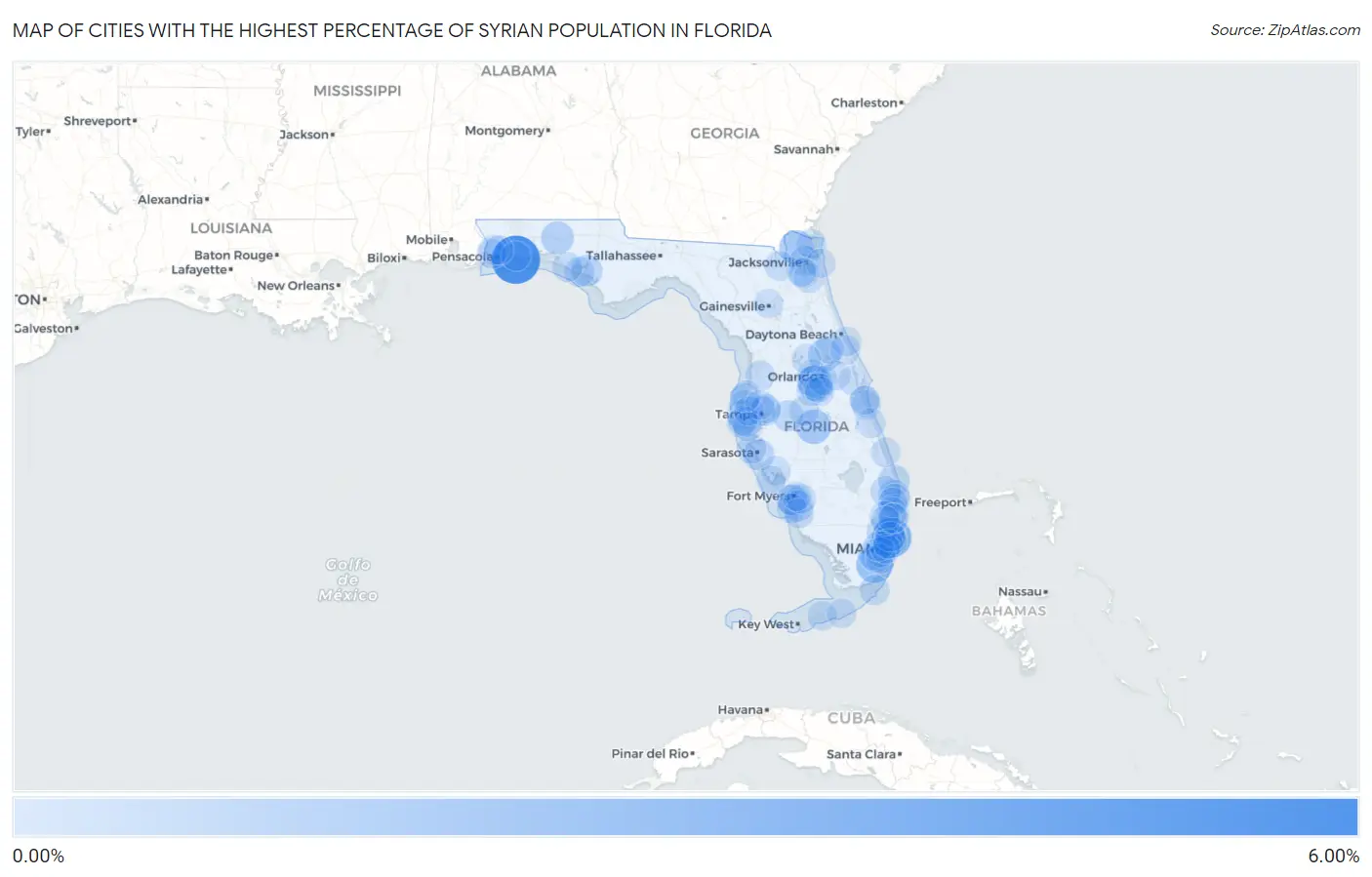 Cities with the Highest Percentage of Syrian Population in Florida Map