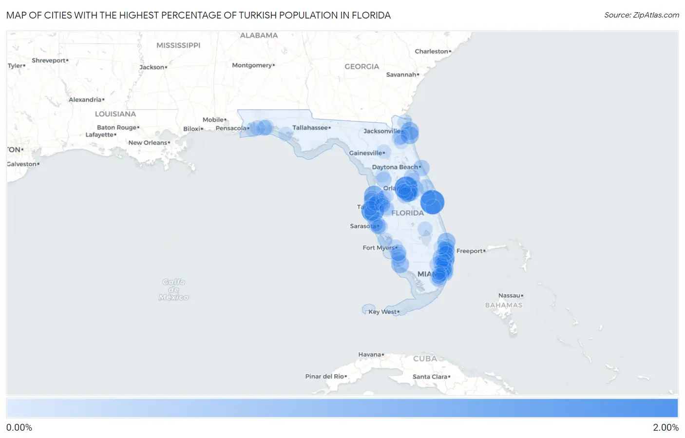 Cities with the Highest Percentage of Turkish Population in Florida Map