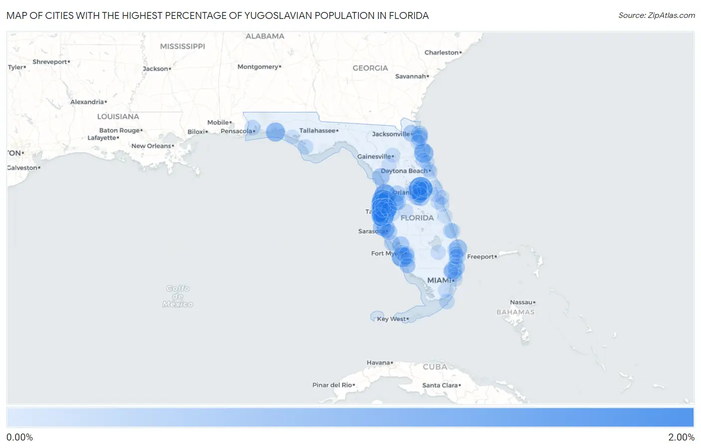 Cities with the Highest Percentage of Yugoslavian Population in Florida Map