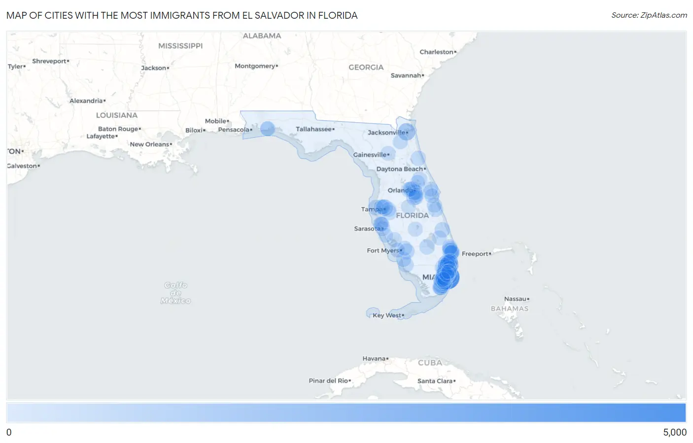 Cities with the Most Immigrants from El Salvador in Florida Map