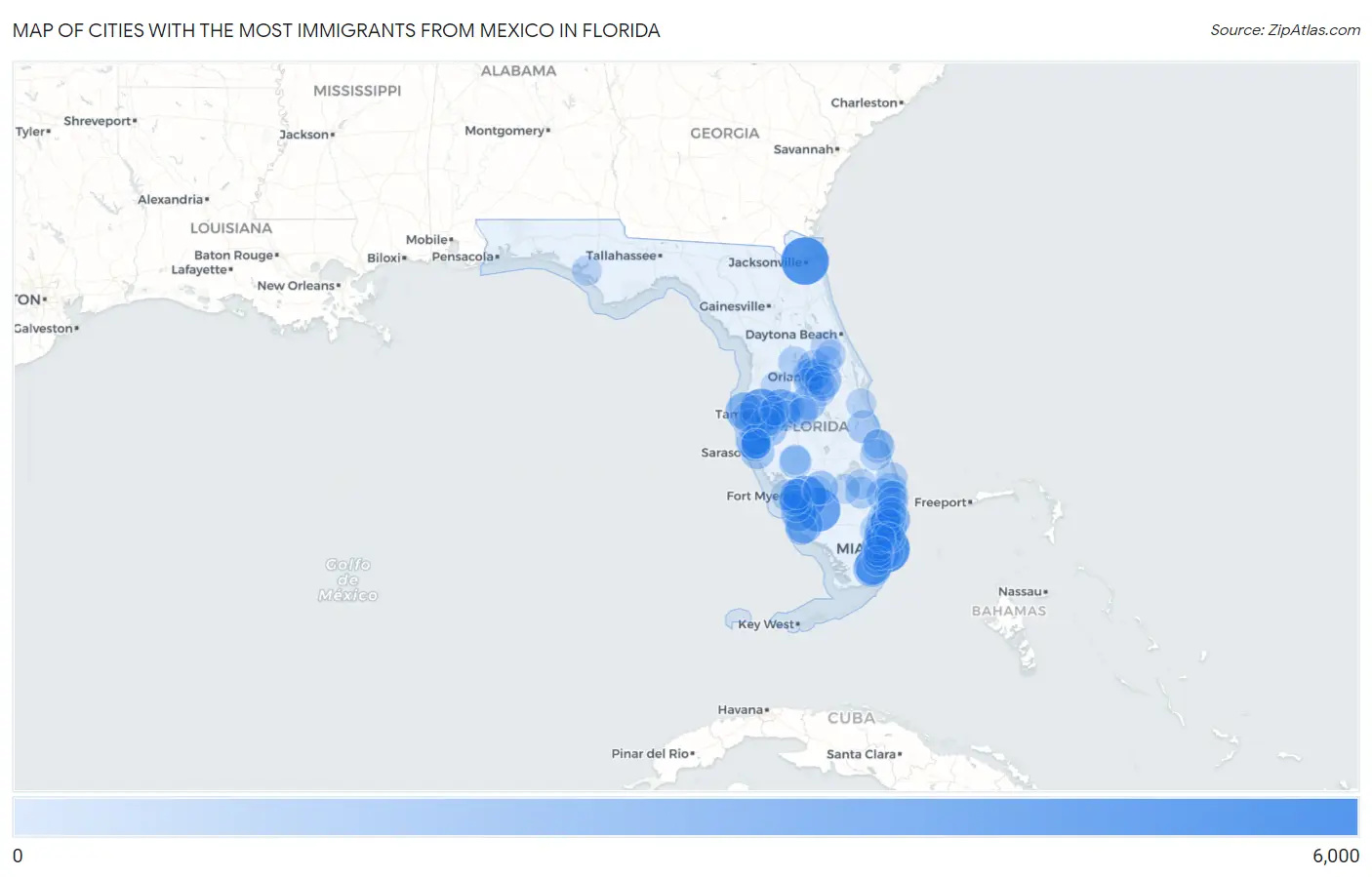 Cities with the Most Immigrants from Mexico in Florida Map