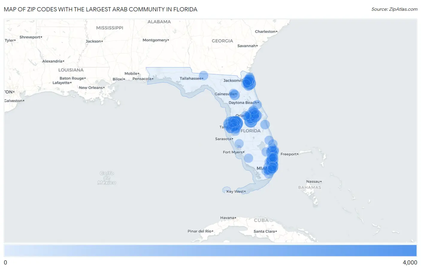 Zip Codes with the Largest Arab Community in Florida Map