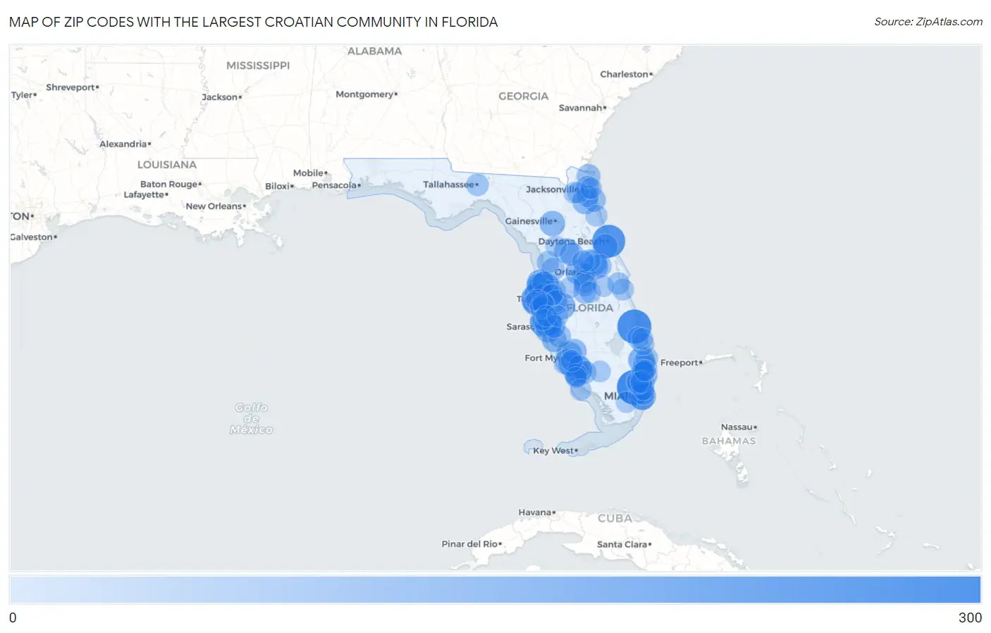 Zip Codes with the Largest Croatian Community in Florida Map