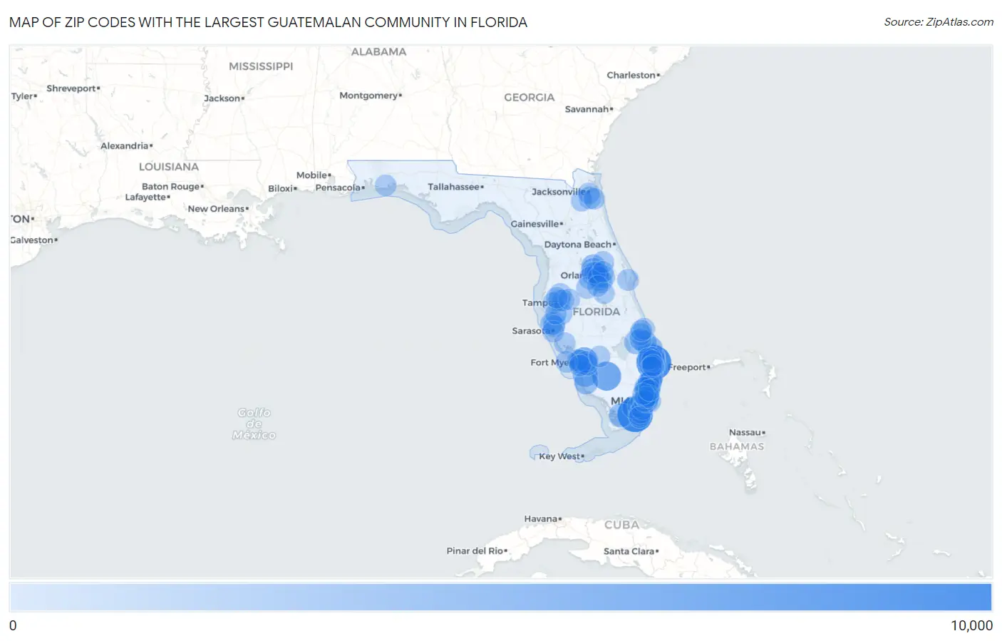 Zip Codes with the Largest Guatemalan Community in Florida Map