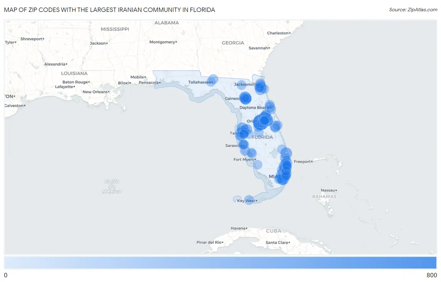Zip Codes with the Largest Iranian Community in Florida Map