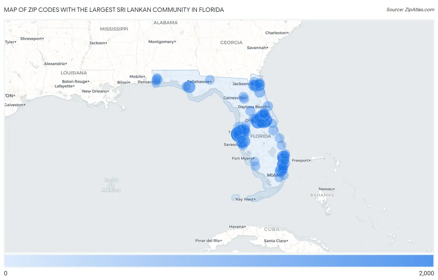 Zip Codes with the Largest Sri Lankan Community in Florida Map