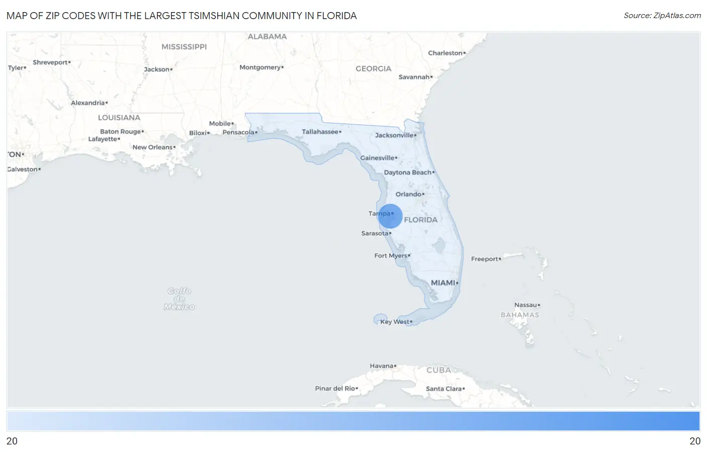 Zip Codes with the Largest Tsimshian Community in Florida Map