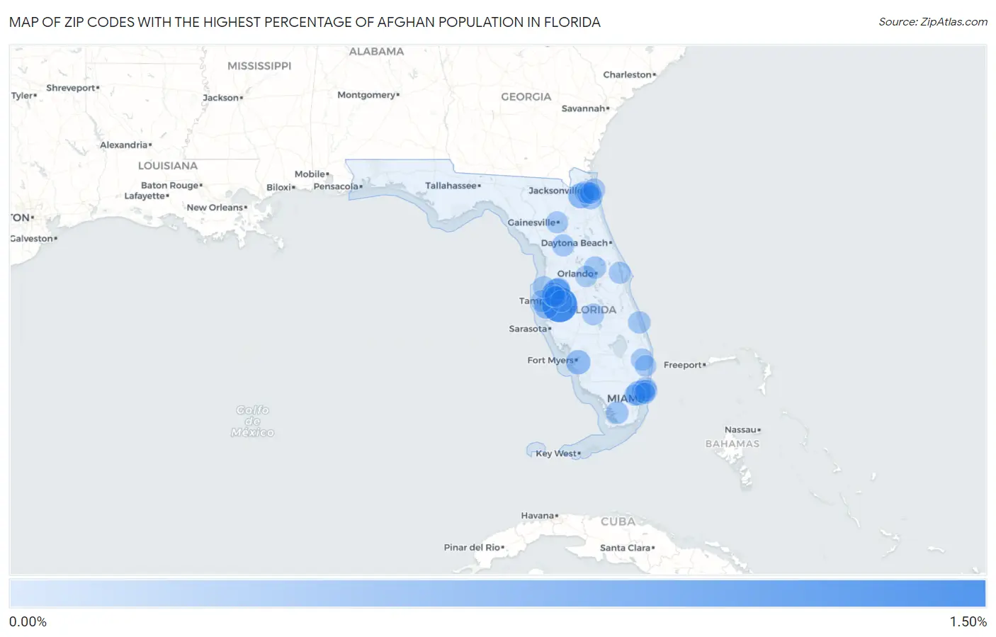 Zip Codes with the Highest Percentage of Afghan Population in Florida Map