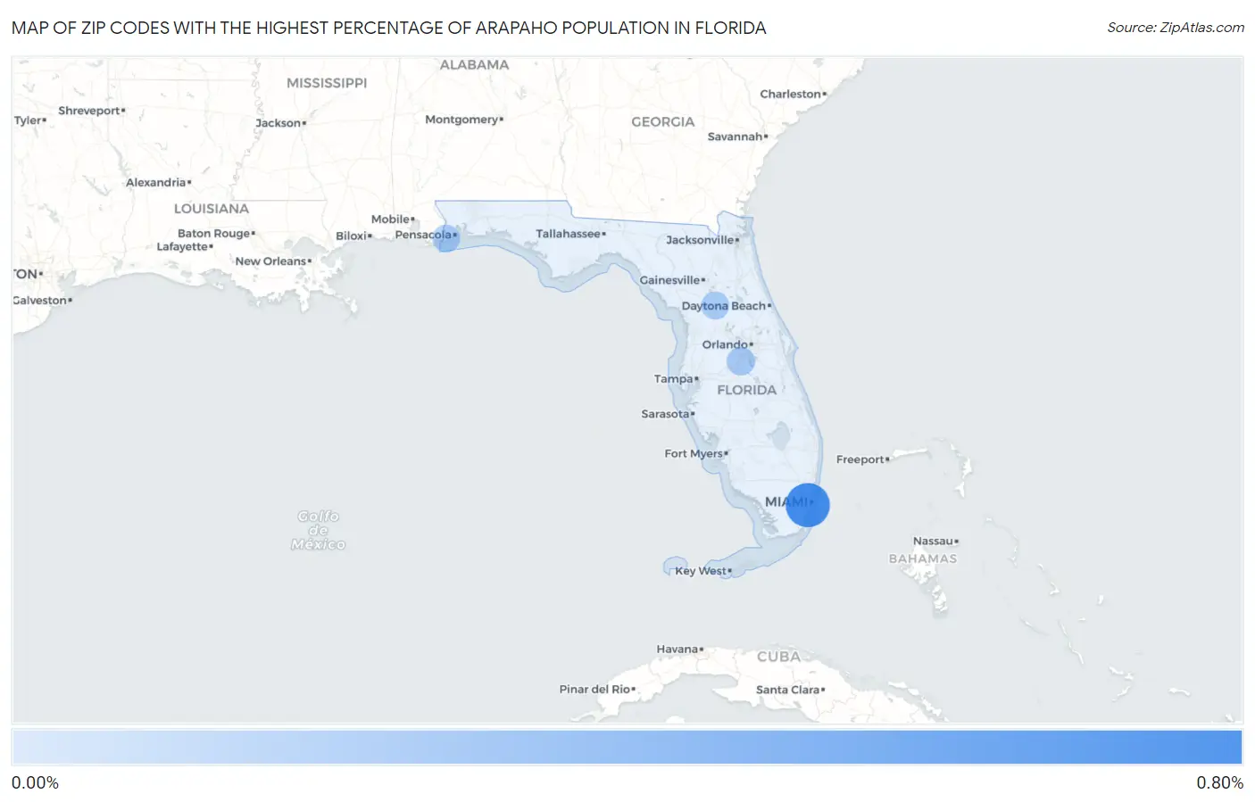 Zip Codes with the Highest Percentage of Arapaho Population in Florida Map