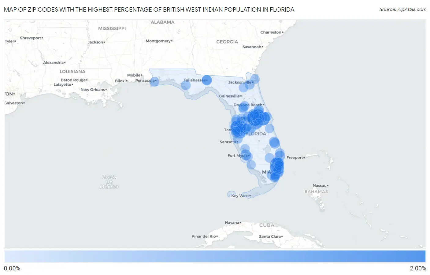 Zip Codes with the Highest Percentage of British West Indian Population in Florida Map