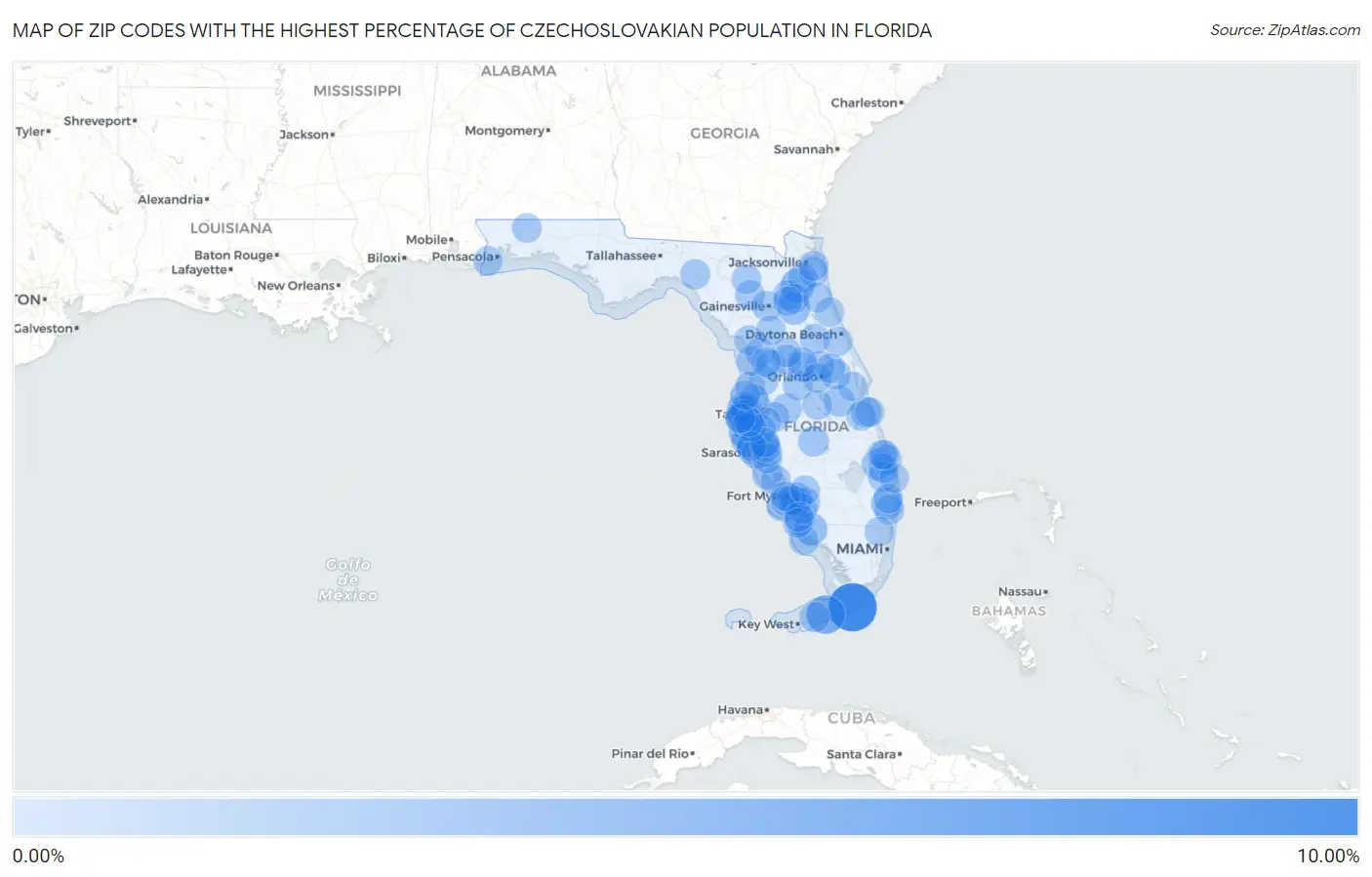 Zip Codes with the Highest Percentage of Czechoslovakian Population in Florida Map