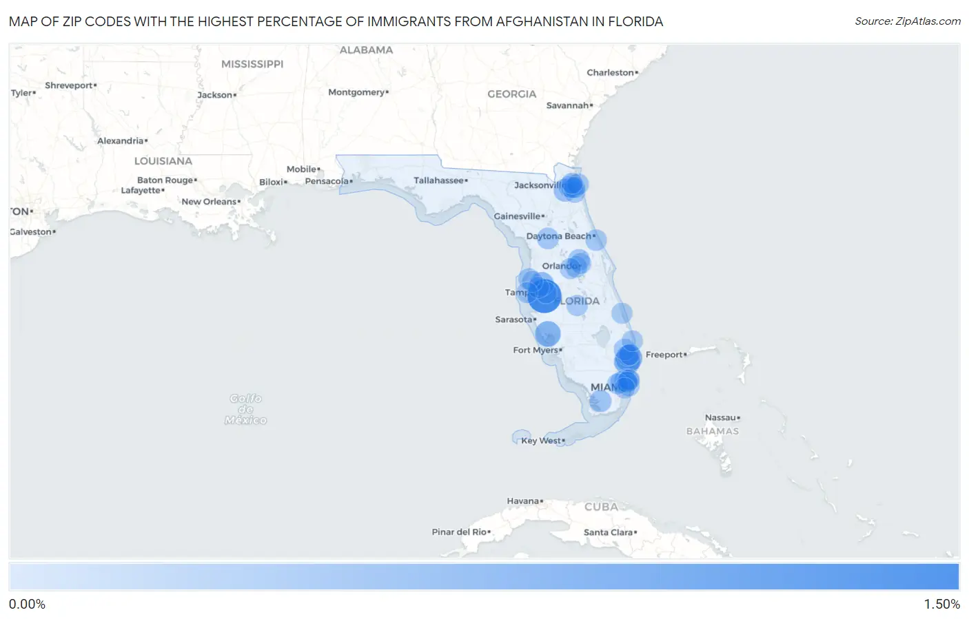 Zip Codes with the Highest Percentage of Immigrants from Afghanistan in Florida Map
