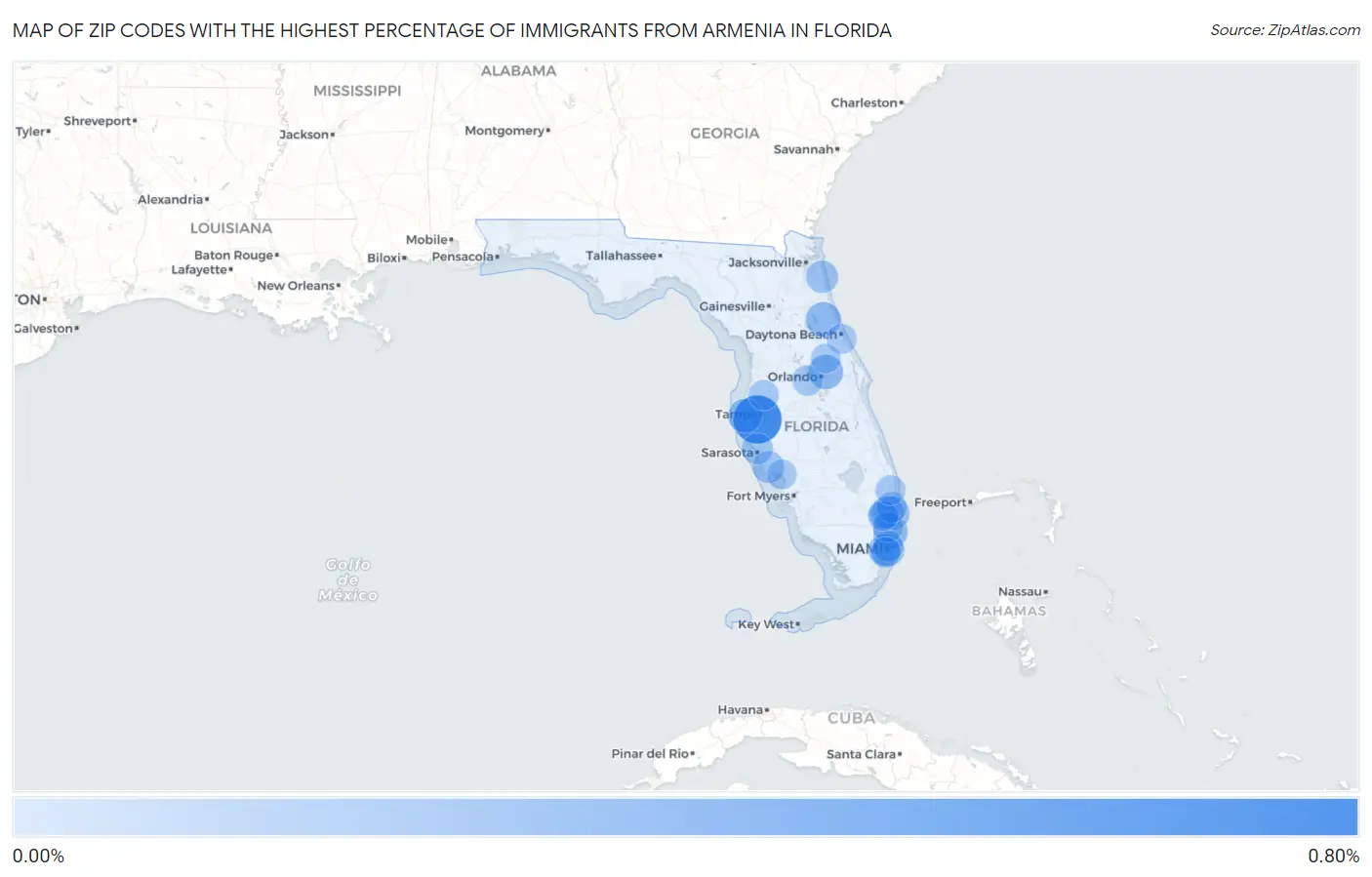 Zip Codes with the Highest Percentage of Immigrants from Armenia in Florida Map