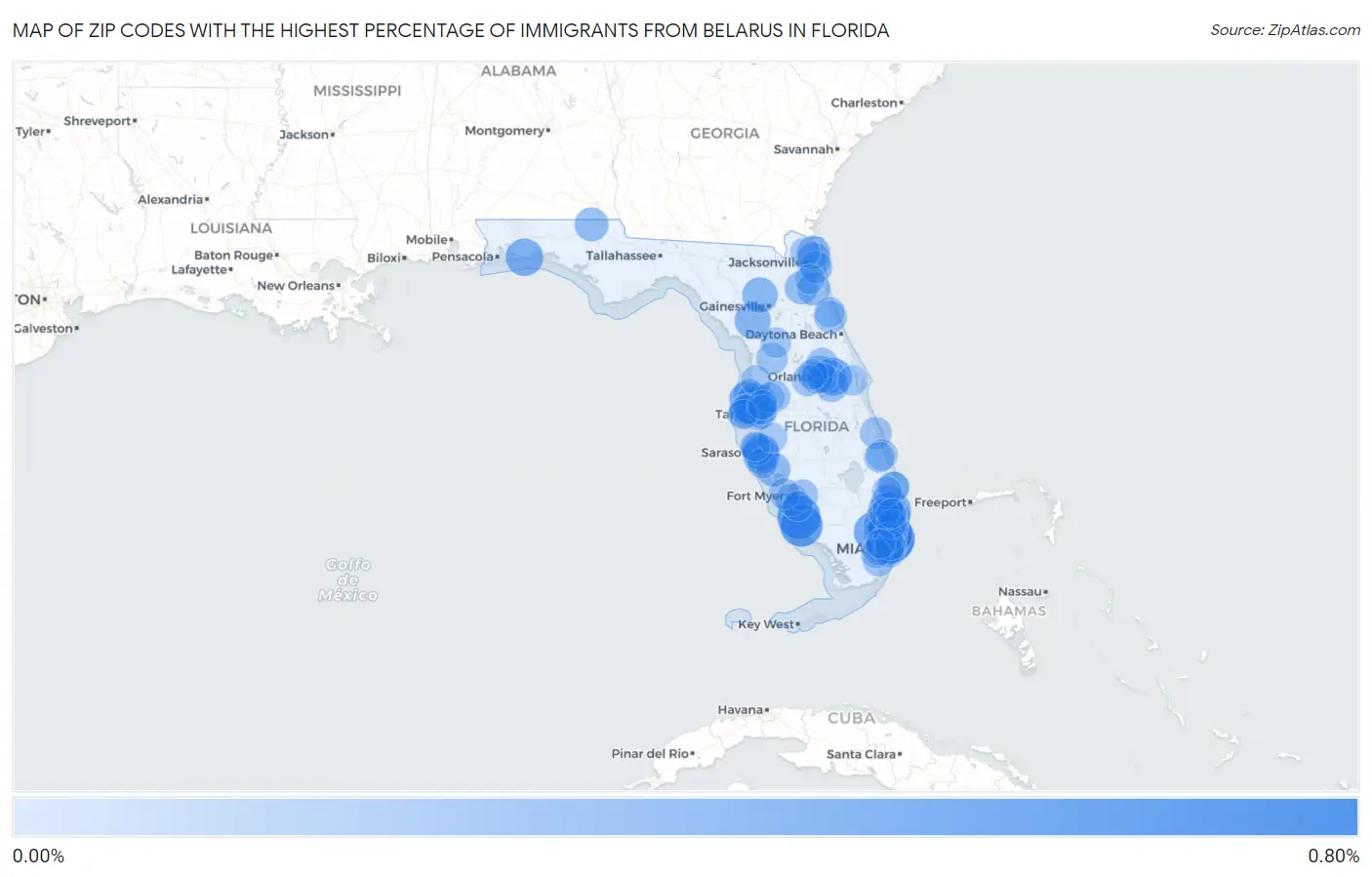Zip Codes with the Highest Percentage of Immigrants from Belarus in Florida Map