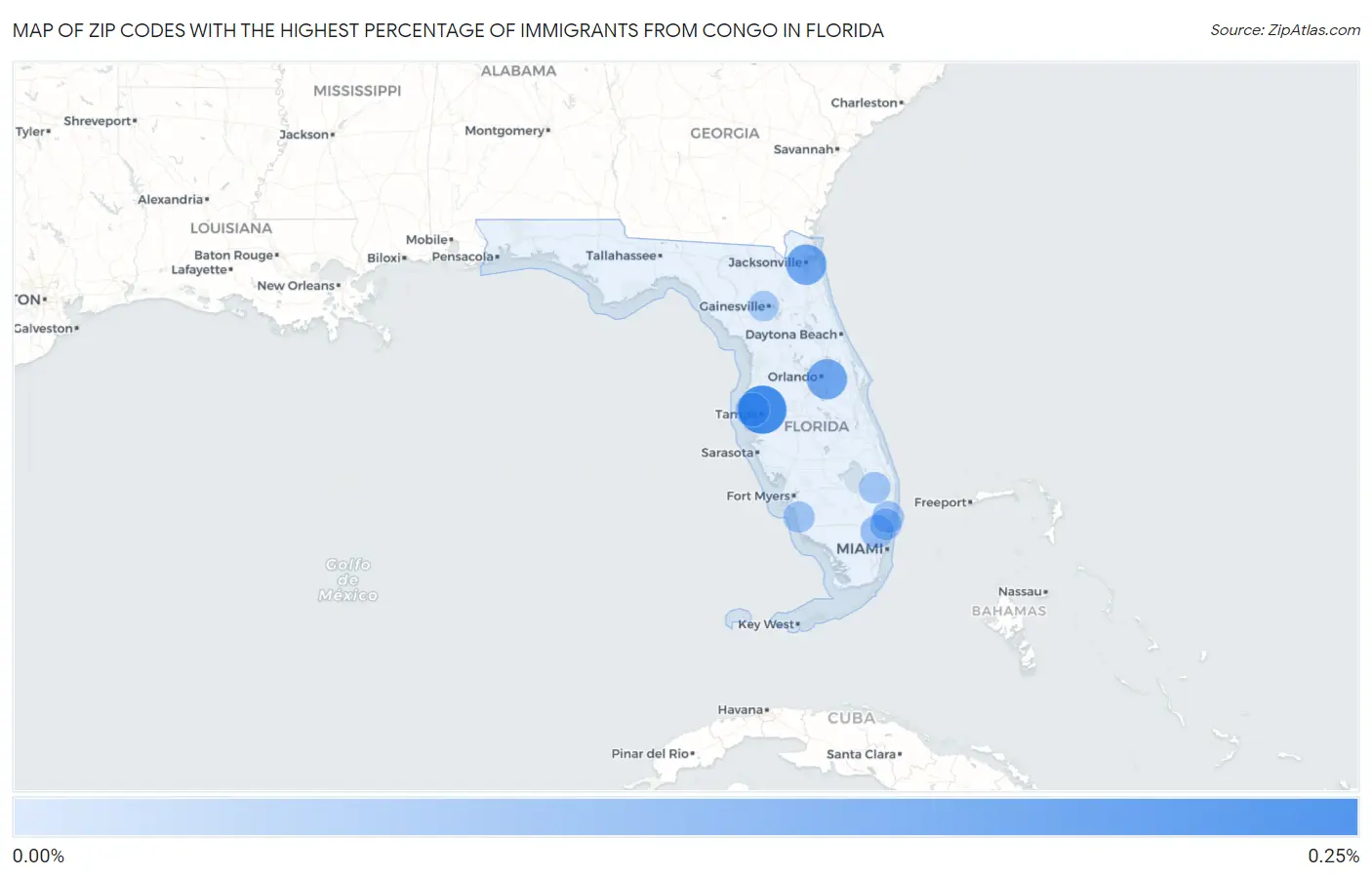Zip Codes with the Highest Percentage of Immigrants from Congo in Florida Map