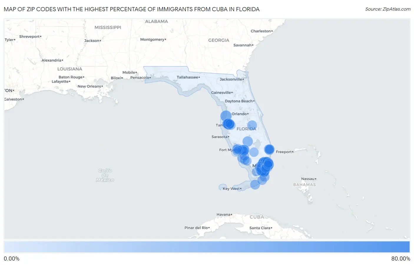 Zip Codes with the Highest Percentage of Immigrants from Cuba in Florida Map
