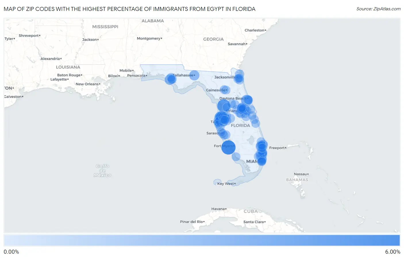 Zip Codes with the Highest Percentage of Immigrants from Egypt in Florida Map
