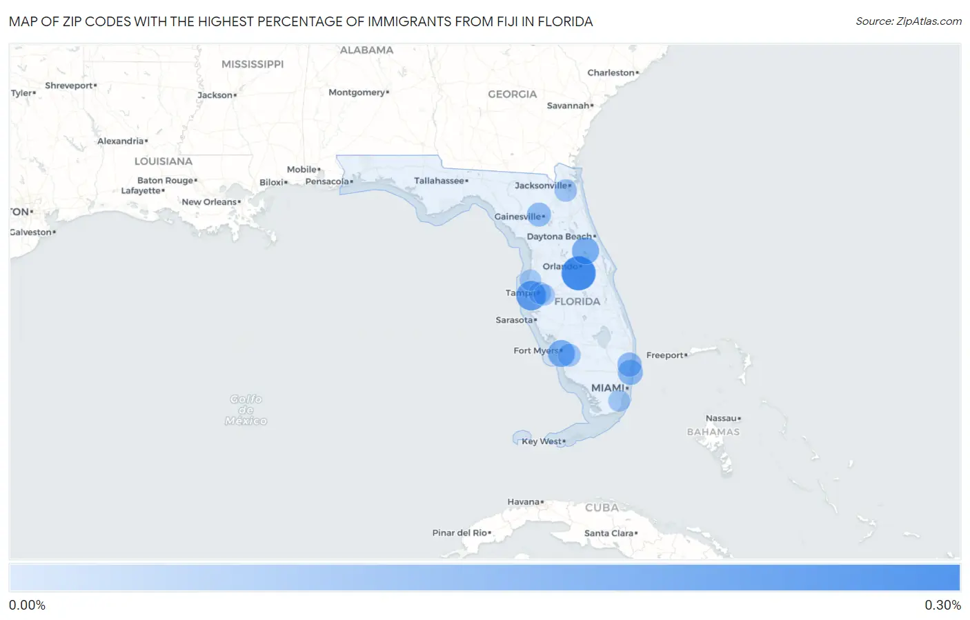 Zip Codes with the Highest Percentage of Immigrants from Fiji in Florida Map