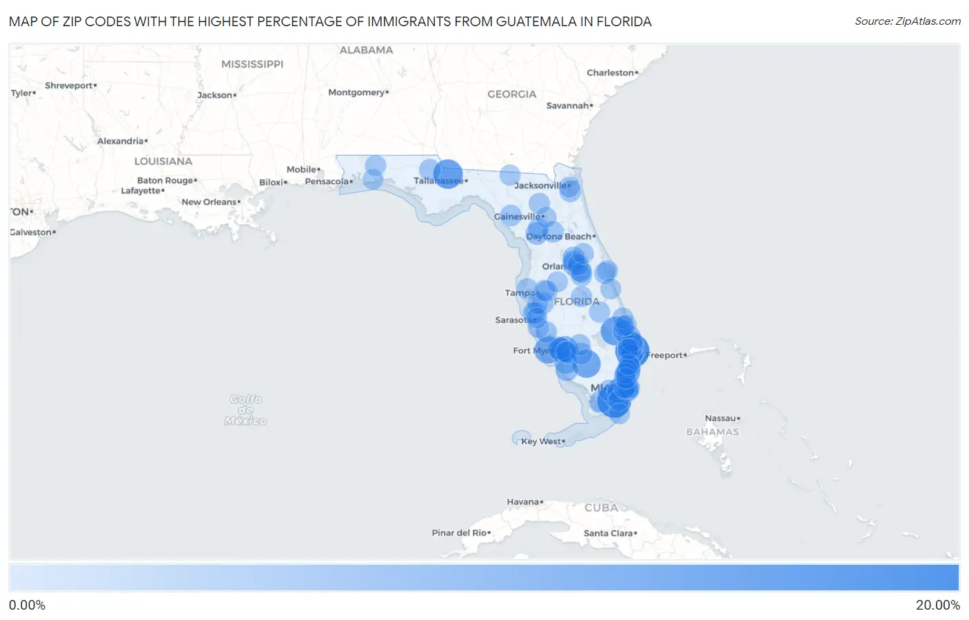 Zip Codes with the Highest Percentage of Immigrants from Guatemala in Florida Map