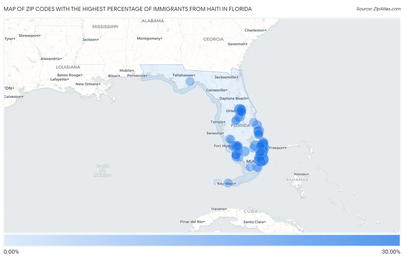 Zip Codes with the Highest Percentage of Immigrants from Haiti in Florida Map