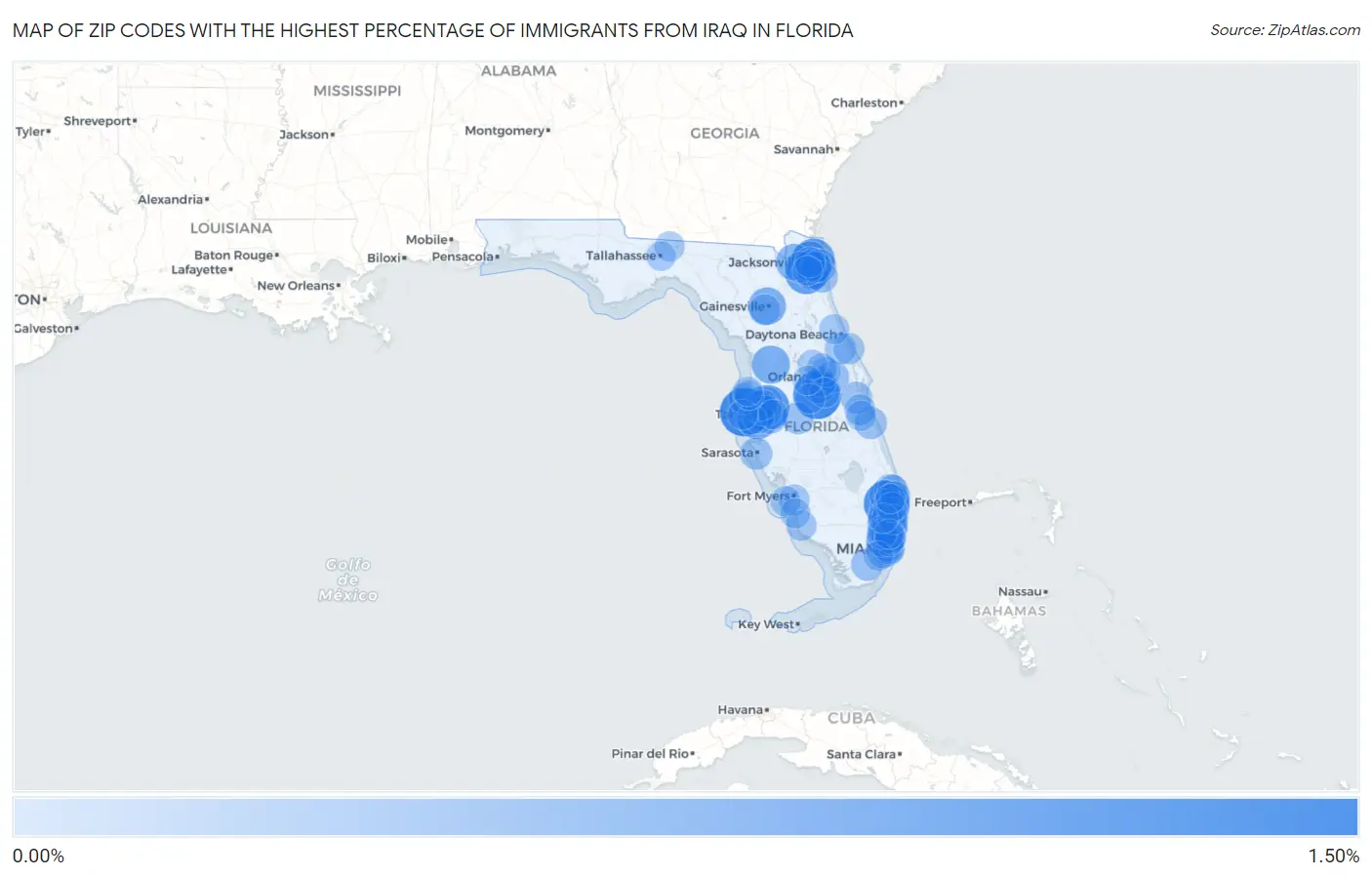 Zip Codes with the Highest Percentage of Immigrants from Iraq in Florida Map