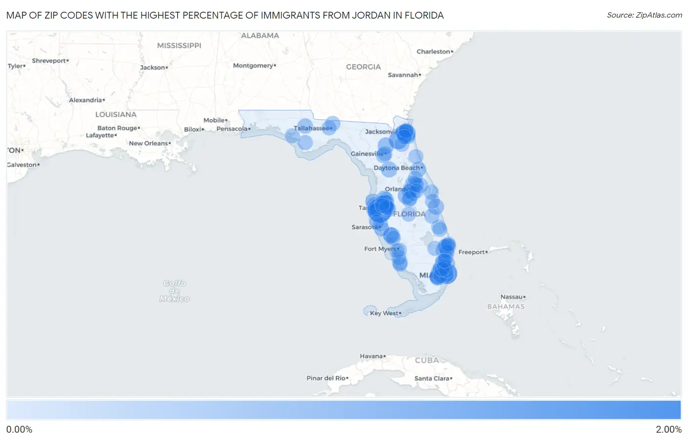 Zip Codes with the Highest Percentage of Immigrants from Jordan in Florida Map