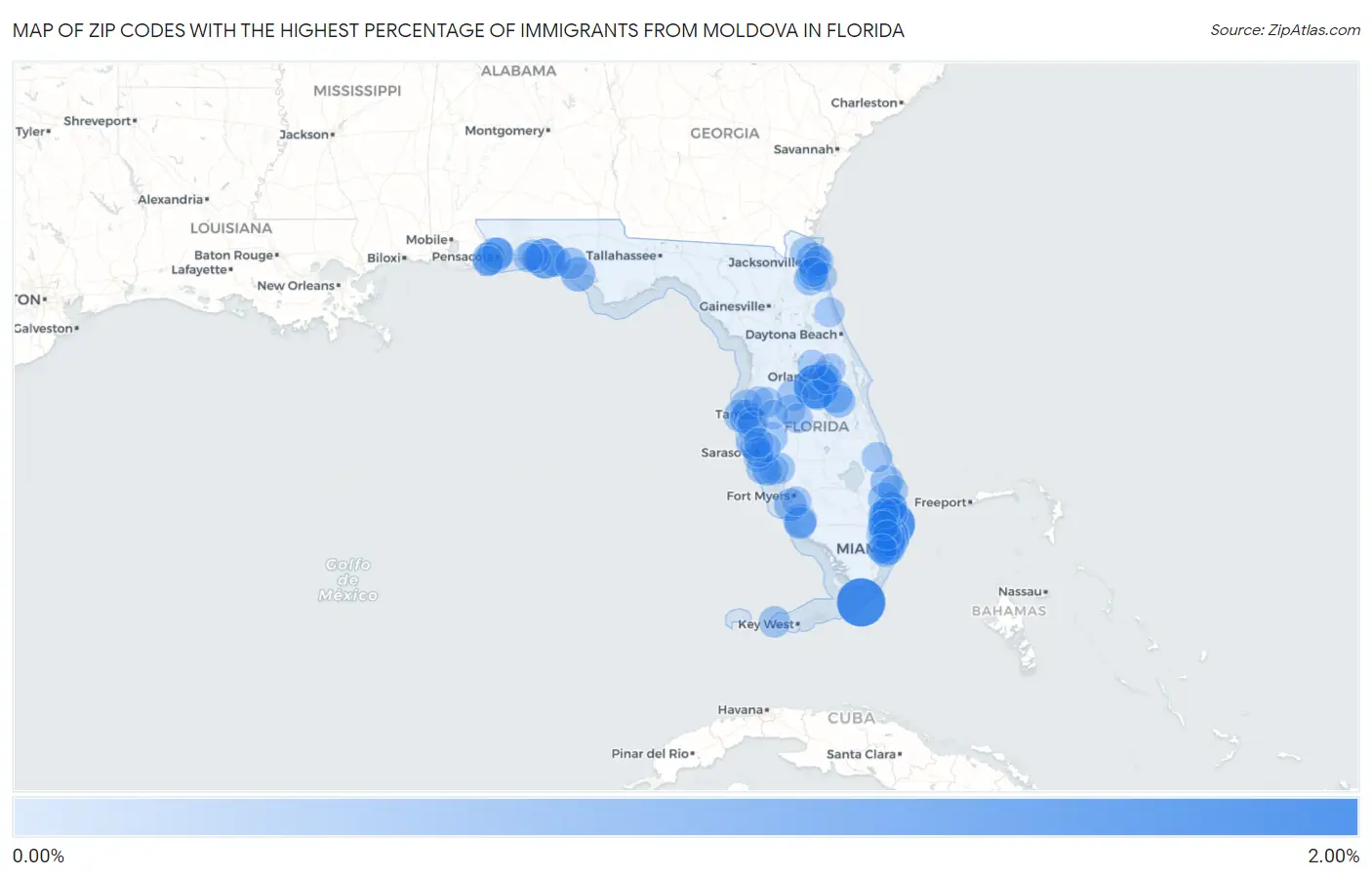 Zip Codes with the Highest Percentage of Immigrants from Moldova in Florida Map