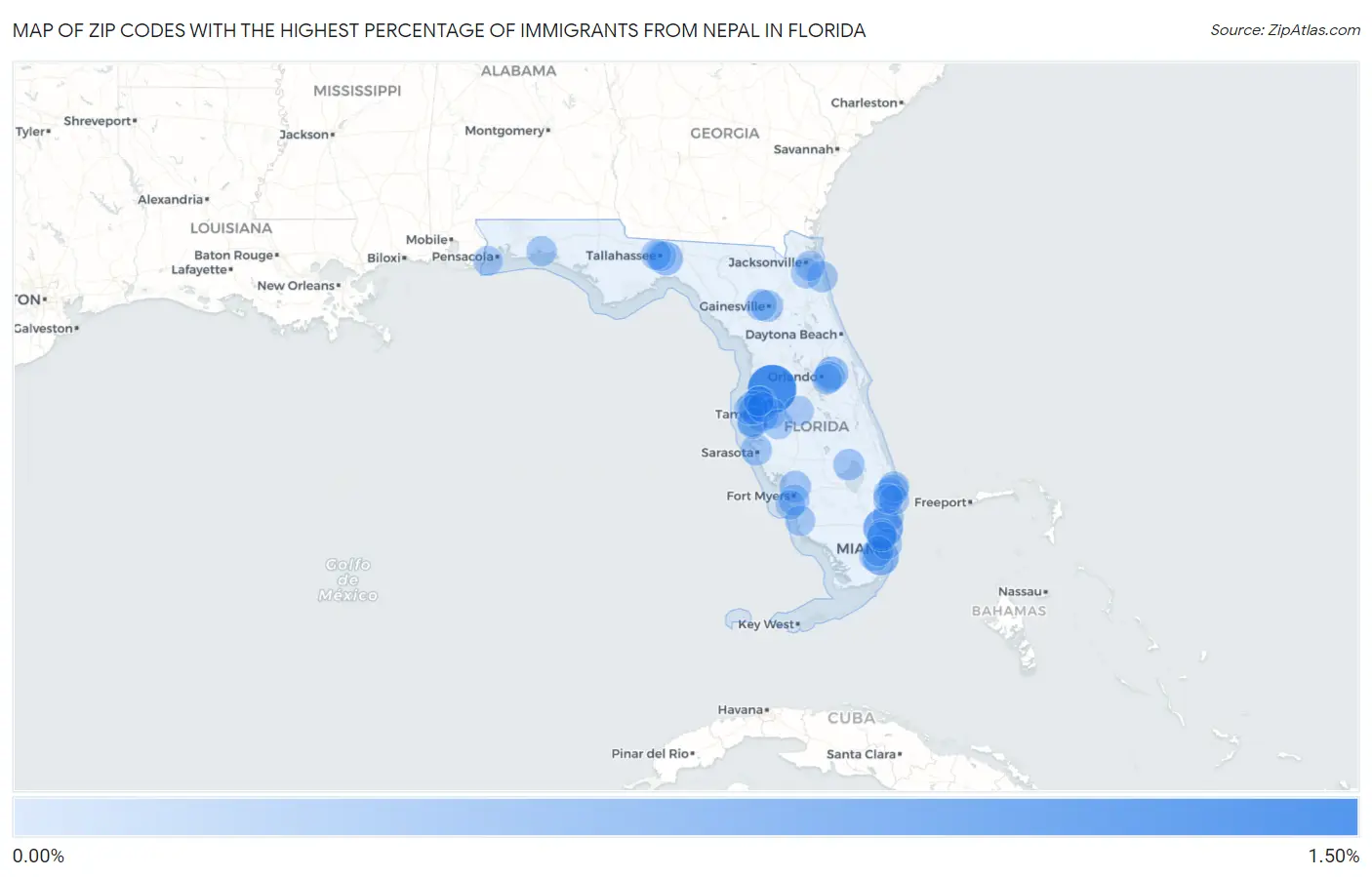 Zip Codes with the Highest Percentage of Immigrants from Nepal in Florida Map
