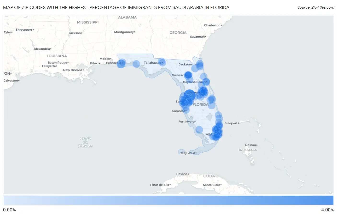 Zip Codes with the Highest Percentage of Immigrants from Saudi Arabia in Florida Map