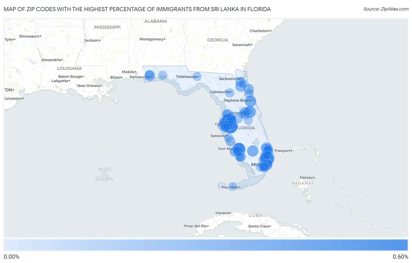 Zip Codes with the Highest Percentage of Immigrants from Sri Lanka in Florida Map
