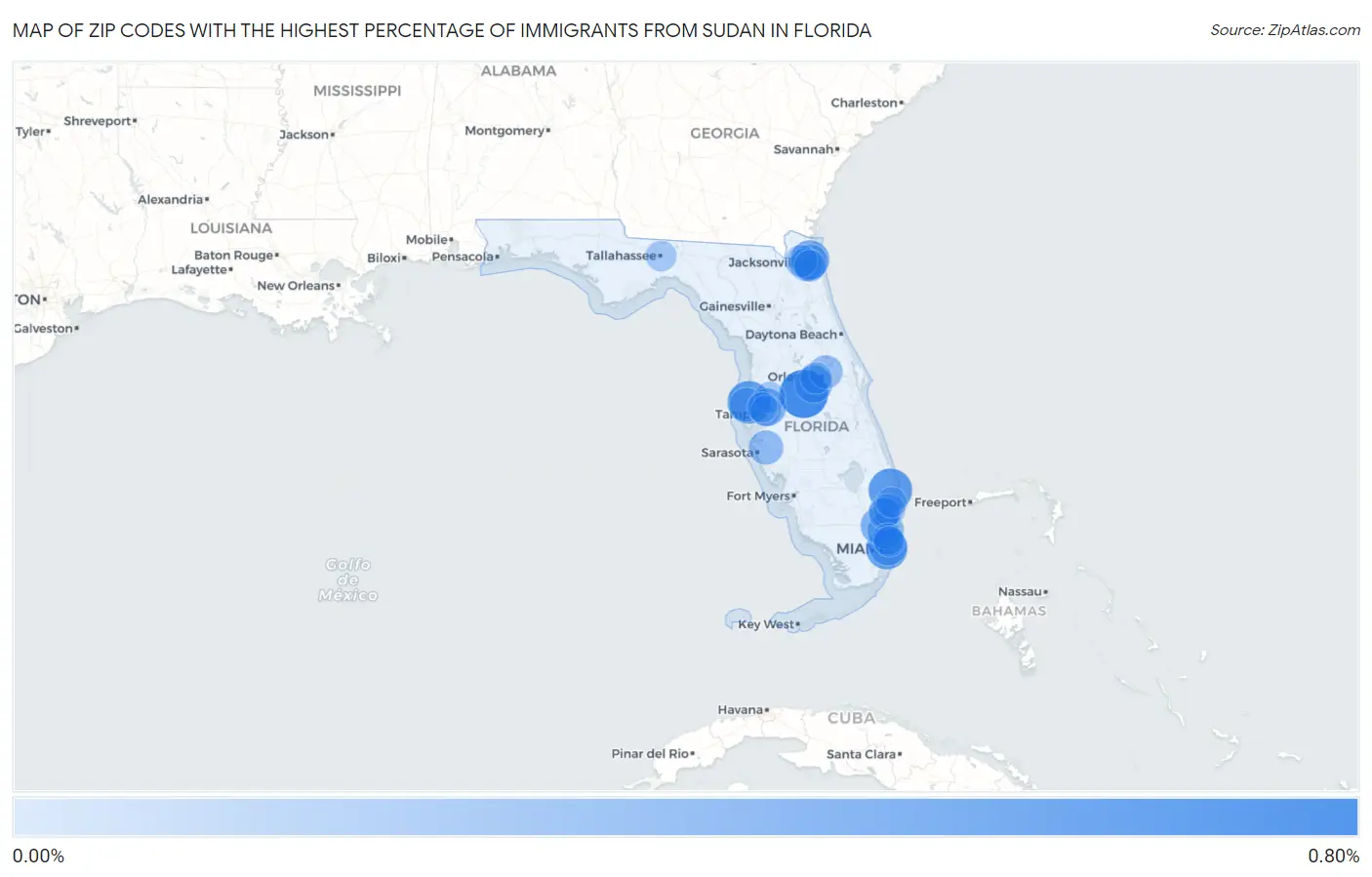 Zip Codes with the Highest Percentage of Immigrants from Sudan in Florida Map