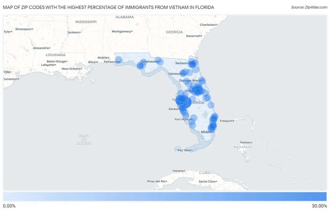 Zip Codes with the Highest Percentage of Immigrants from Vietnam in Florida Map
