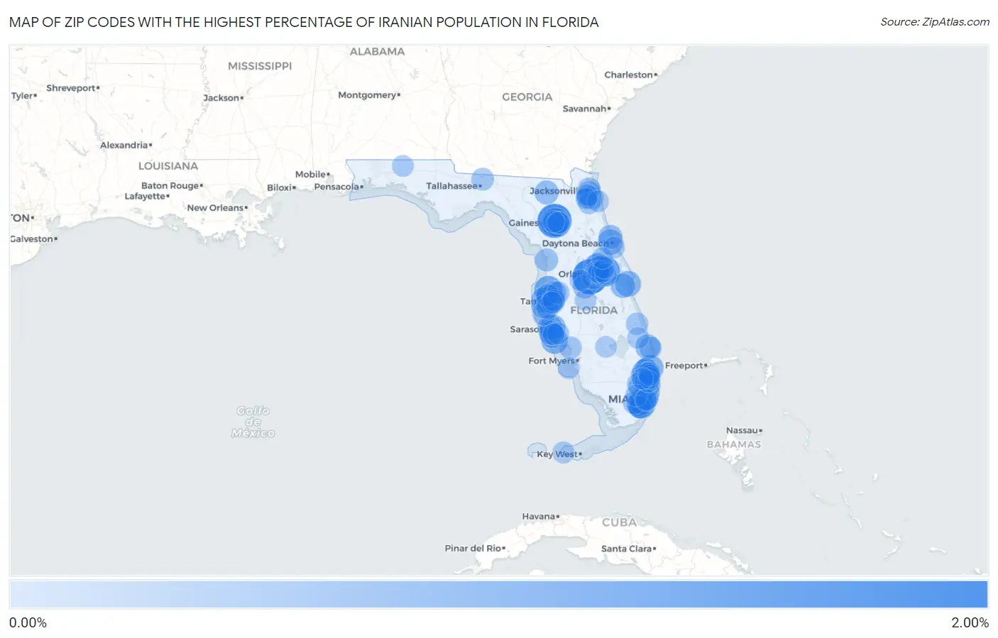 Zip Codes with the Highest Percentage of Iranian Population in Florida Map