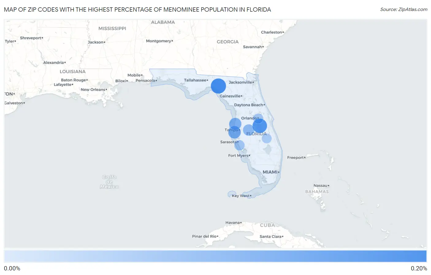 Zip Codes with the Highest Percentage of Menominee Population in Florida Map