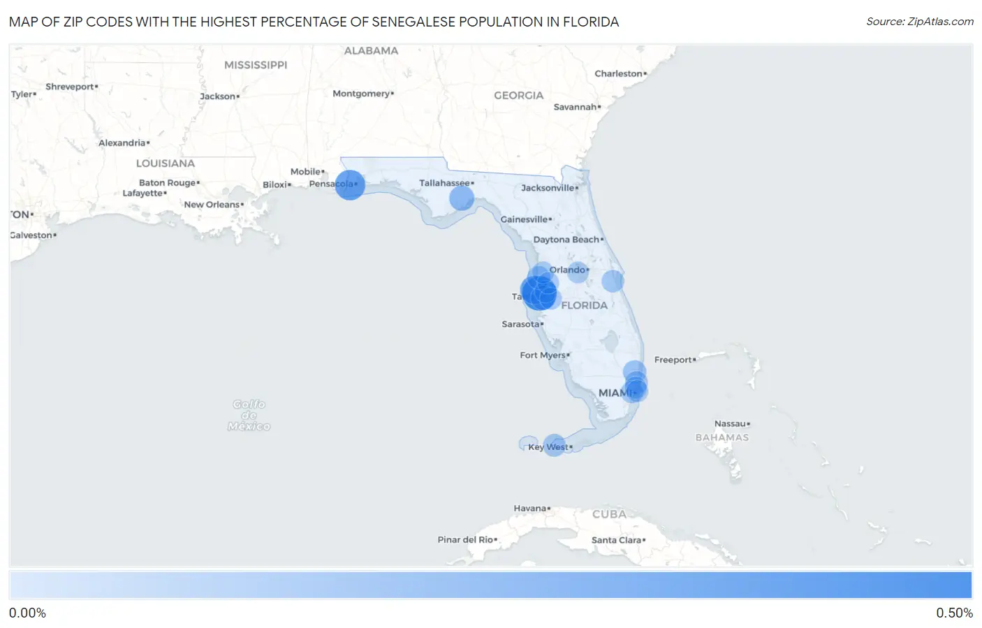 Zip Codes with the Highest Percentage of Senegalese Population in Florida Map