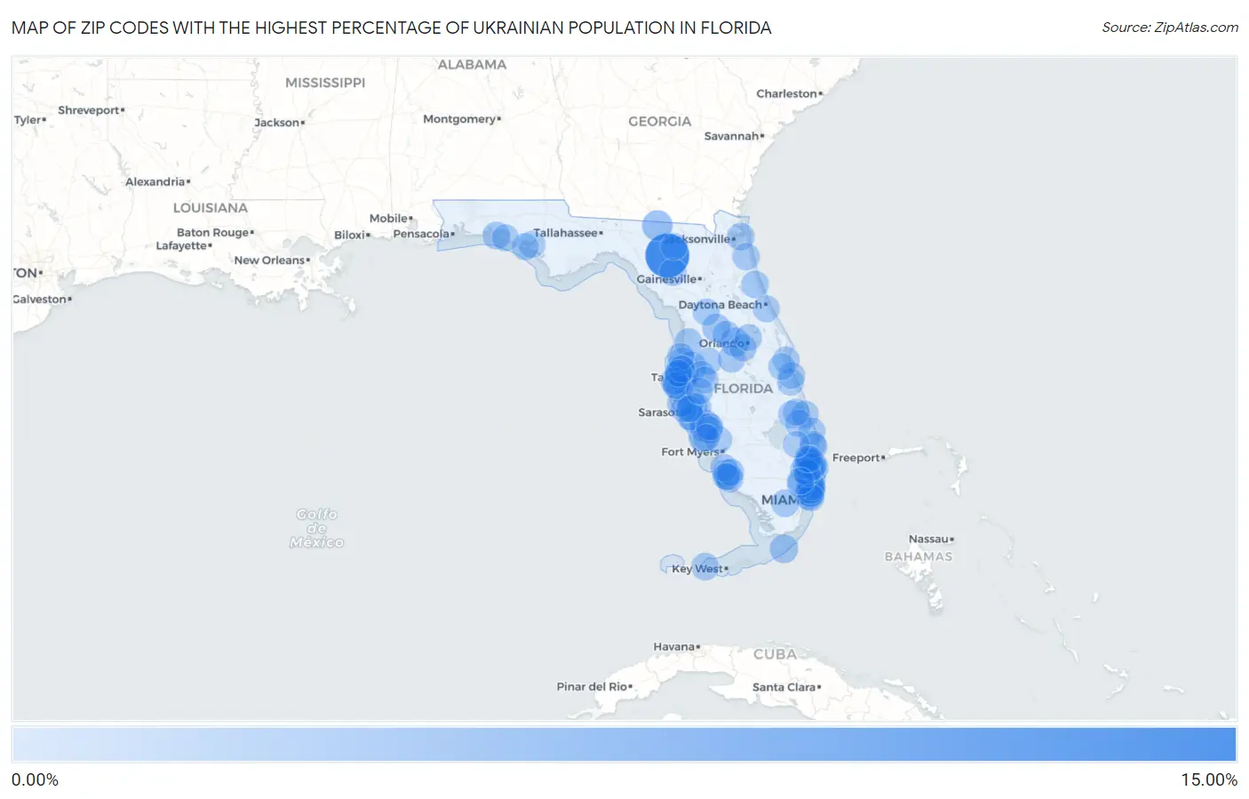 Zip Codes with the Highest Percentage of Ukrainian Population in Florida Map