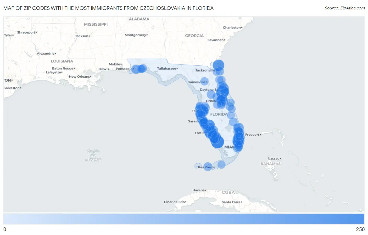 Zip Codes with the Most Immigrants from Czechoslovakia in Florida Map