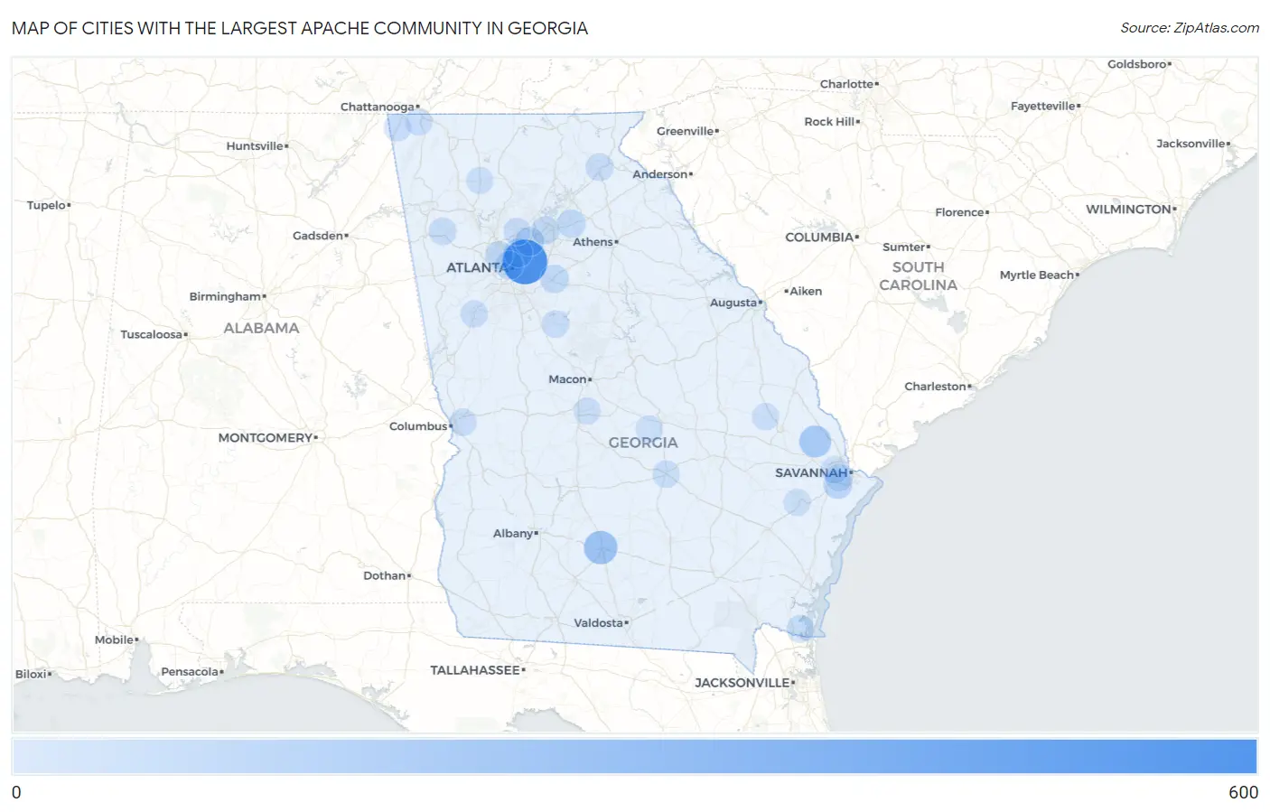 Cities with the Largest Apache Community in Georgia Map