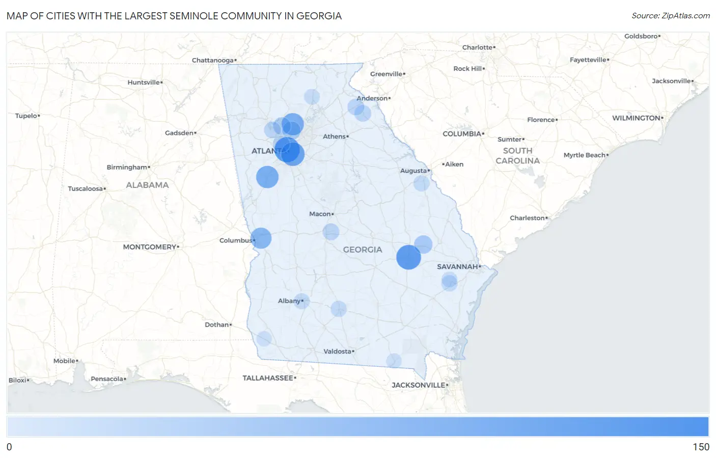 Cities with the Largest Seminole Community in Georgia Map