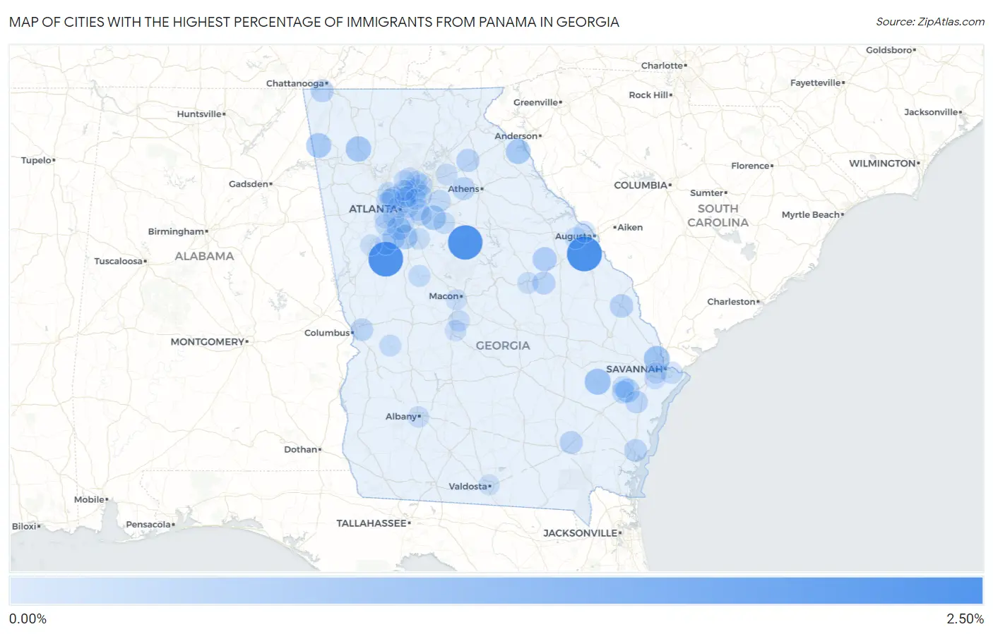 Cities with the Highest Percentage of Immigrants from Panama in Georgia Map