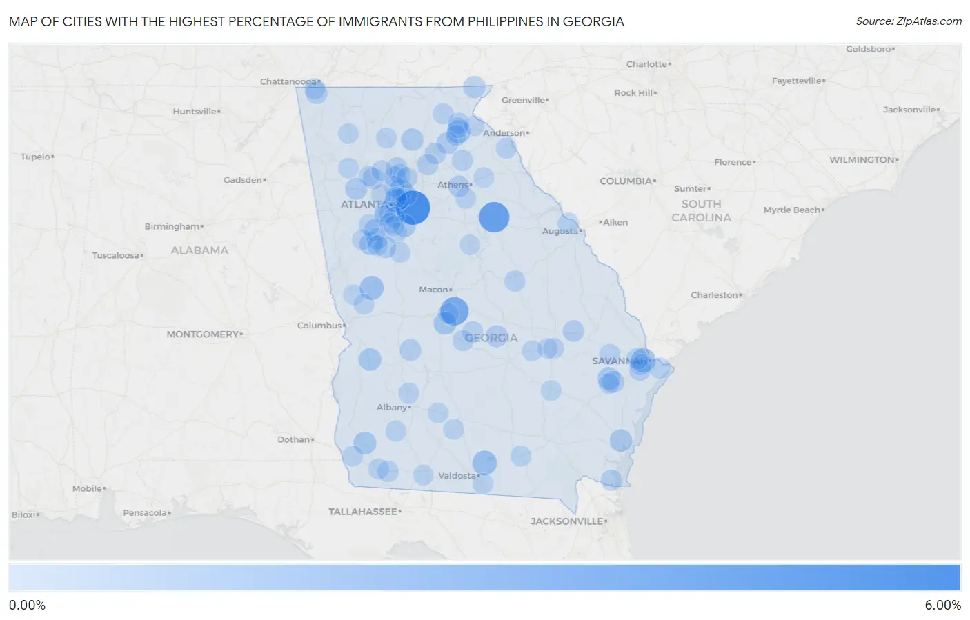 Cities with the Highest Percentage of Immigrants from Philippines in Georgia Map
