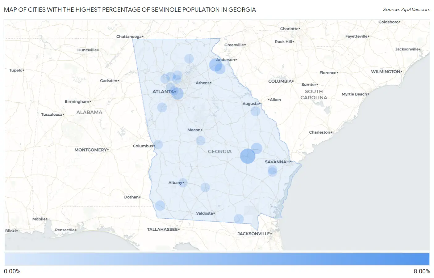 Cities with the Highest Percentage of Seminole Population in Georgia Map