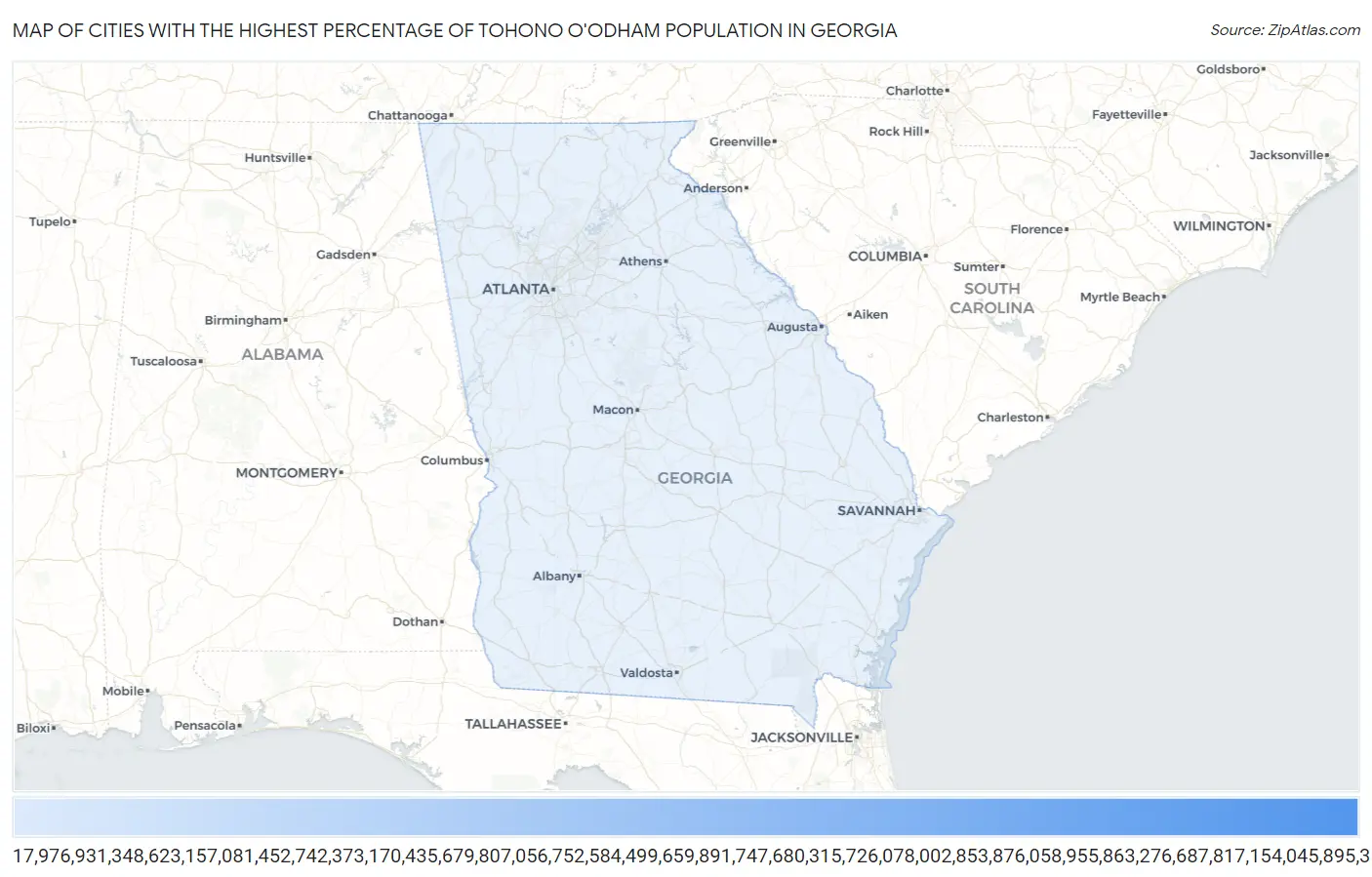 Cities with the Highest Percentage of Tohono O'Odham Population in Georgia Map